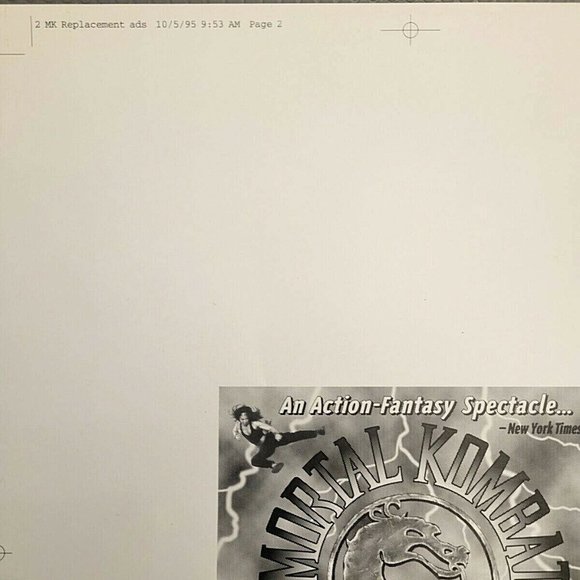 RARE VINTAGE 1995 MORTAL KOMBAT LIVE TOUR AD MAT 1 Only One in Existence… - Picture 4 of 5